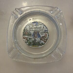 Vintage Connecticut Souvenir Pressed Glass Ashtray The Constitution State